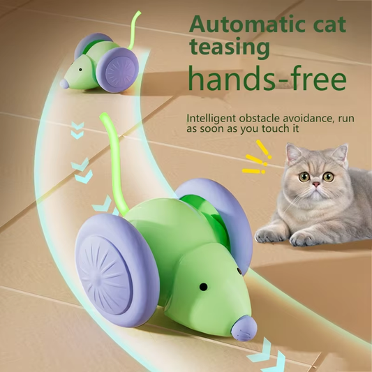 Smart Interactive Electric Mouse Toy for Cats – Automatic, Mute Running Teaser with Obstacle Avoidance & Self-Play Mode 🐭⚡
