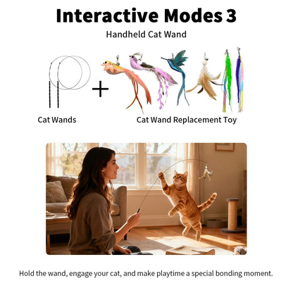 10-Piece Interactive Cat Toy Set – Suction Cup Wand with Natural Feathers & Bells for Hands-Free Hunting, Chasing & Self-Play with Multiple Replacements 🐱✨