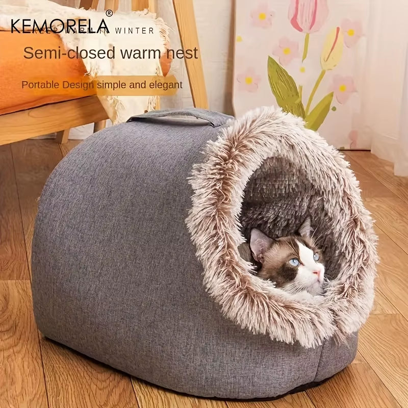 Cozy & Portable Cat Bed - Warm, Thickened Sleeping Nest with Handle for Ultimate Comfort