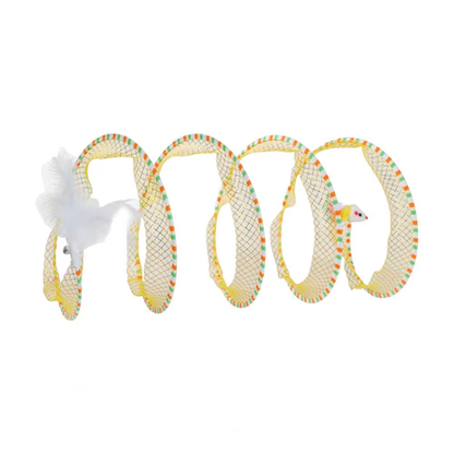 Foldable Interactive Cat Tunnel – Plush Spiral Toy with Feathers for Solo Play, Exercise & Stress Relief 🐱✨