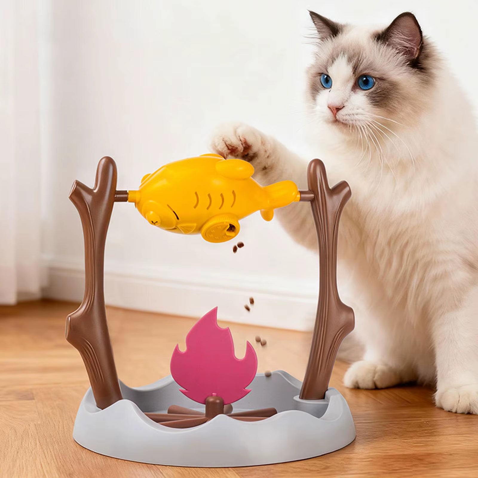 Interactive 360° Rotating Snack Toy for Cats - Fun Slow Feeder with Roast Chicken Leg Design