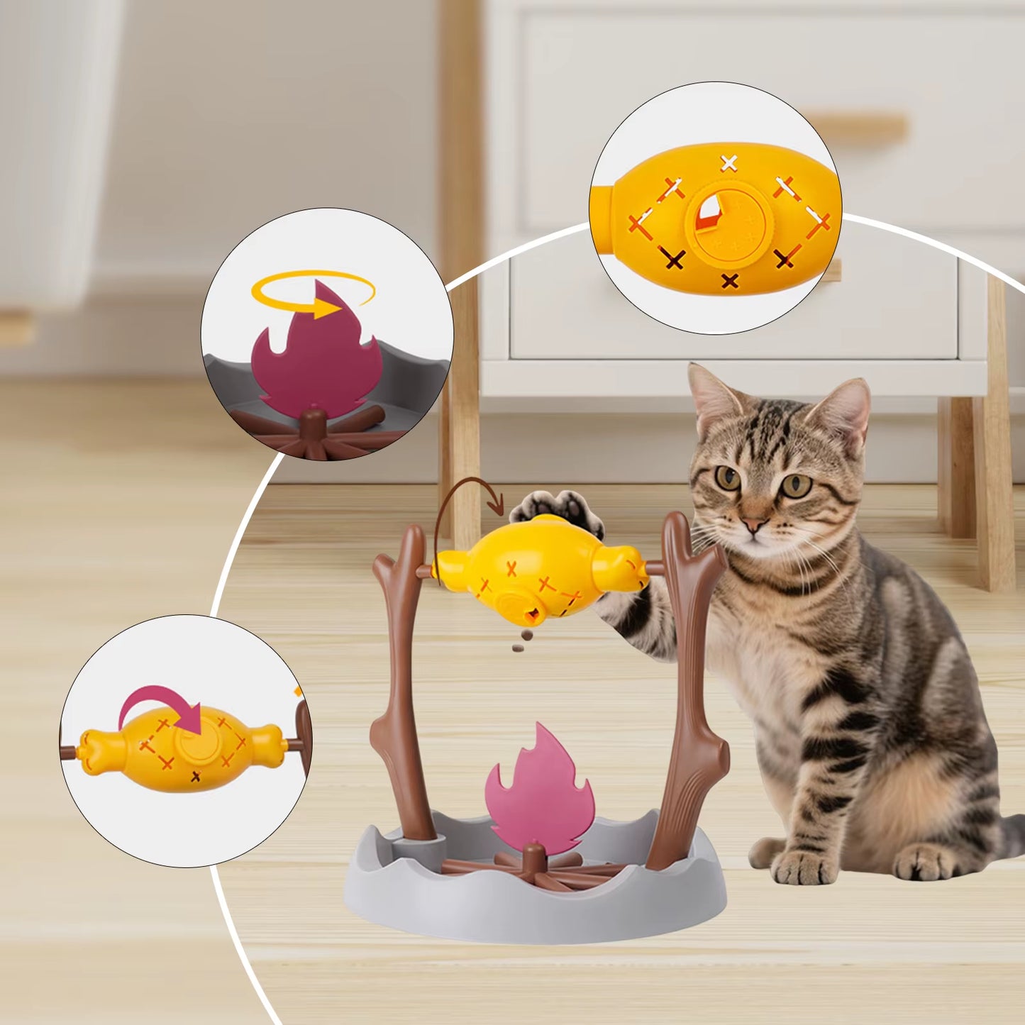 Interactive 360° Rotating Snack Toy for Cats - Fun Slow Feeder with Roast Chicken Leg Design