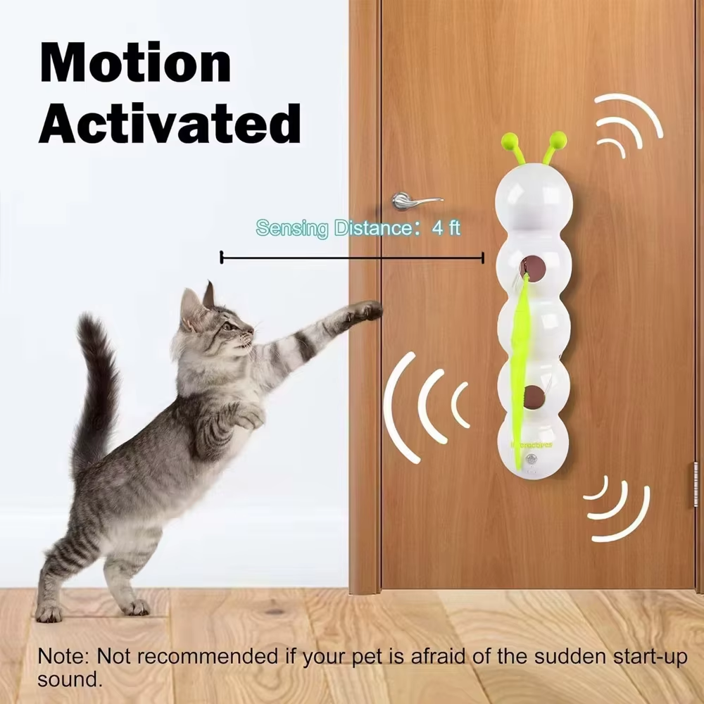 Rechargeable Motion-Activated Caterpillar Cat Toy – Interactive Whack-A-Worm Teaser Post with Automatic Moving Tail for Endless Play 🐛🐾