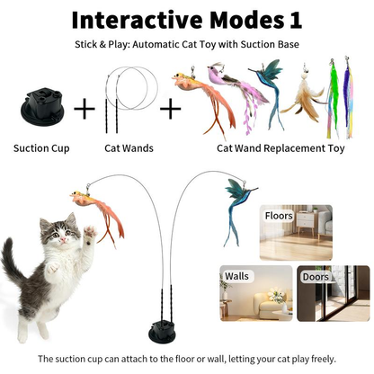 10-Piece Interactive Cat Toy Set – Suction Cup Wand with Natural Feathers & Bells for Hands-Free Hunting, Chasing & Self-Play with Multiple Replacements 🐱✨
