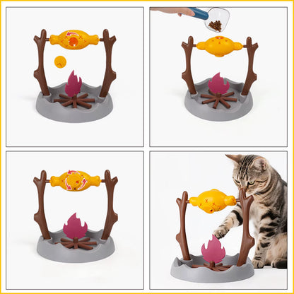 Interactive 360° Rotating Snack Toy for Cats - Fun Slow Feeder with Roast Chicken Leg Design