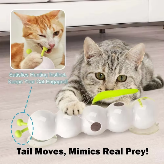 Rechargeable Motion-Activated Caterpillar Cat Toy – Interactive Whack-A-Worm Teaser Post with Automatic Moving Tail for Endless Play 🐛🐾