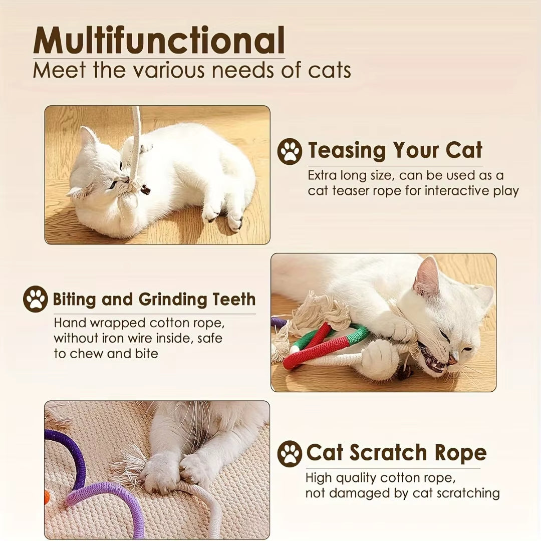 Interactive Cotton Cat Chew Toy with Catnip – Teething & Teeth Cleaning Rope for Indoor Cats