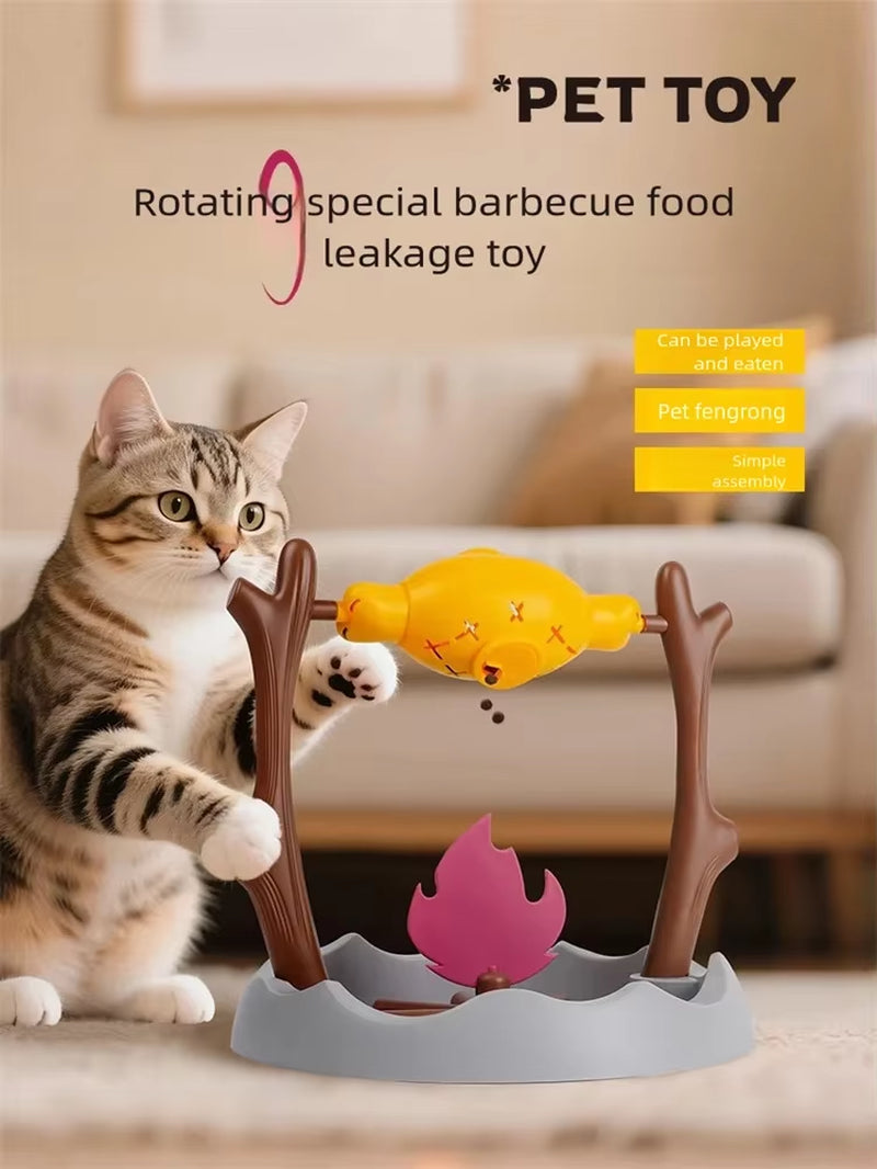 Interactive 360° Rotating Snack Toy for Cats - Fun Slow Feeder with Roast Chicken Leg Design