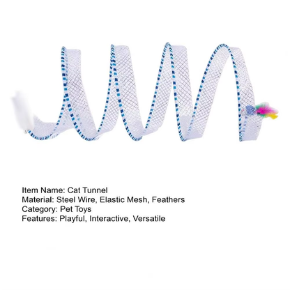 Foldable Interactive Cat Tunnel – Plush Spiral Toy with Feathers for Solo Play, Exercise & Stress Relief 🐱✨