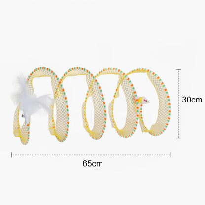 Foldable Interactive Cat Tunnel – Plush Spiral Toy with Feathers for Solo Play, Exercise & Stress Relief 🐱✨