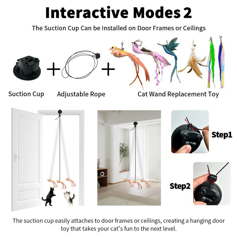 10-Piece Interactive Cat Toy Set – Suction Cup Wand with Natural Feathers & Bells for Hands-Free Hunting, Chasing & Self-Play with Multiple Replacements 🐱✨